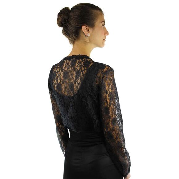 Long Sleeve Dressy Lace Cropped Bolero Shrug Jacket - Picture 3 of 5